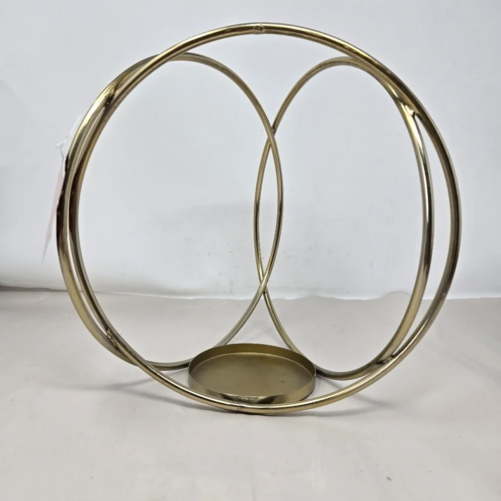JMLE Metal Candle Holder Faux Gold Brass? 10x10 Three Circles Soldered Together